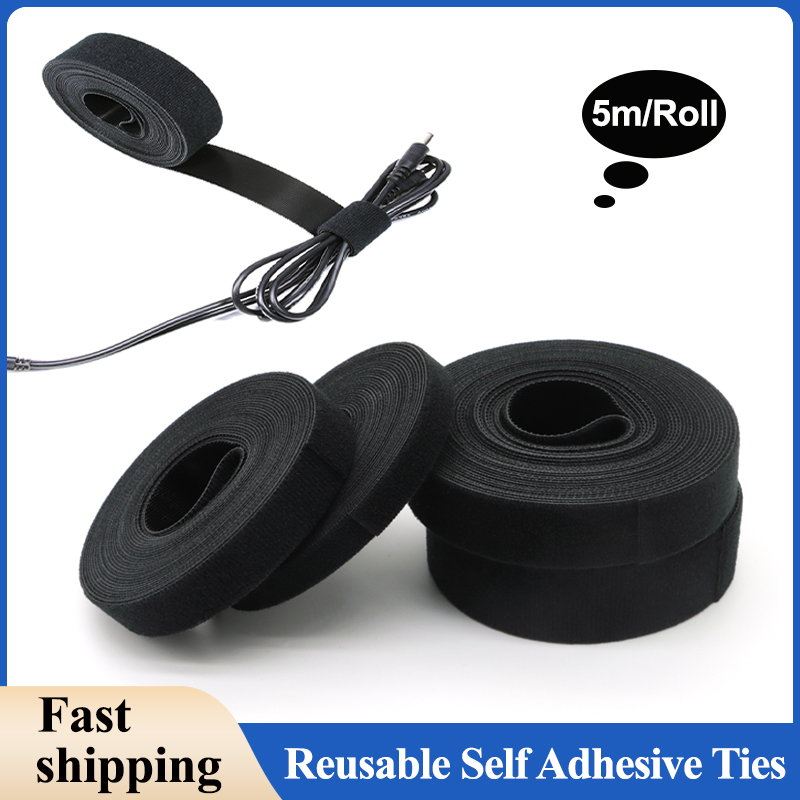 Gear Tie Reusable - 5 m/Roll Zwart Herbruikbare Zelfklevende Kabelbinders